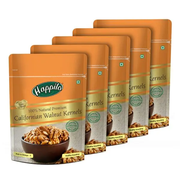 Happilo Premium Natural Californian Walnut Kernels - Pack of 5 (1000 gm)