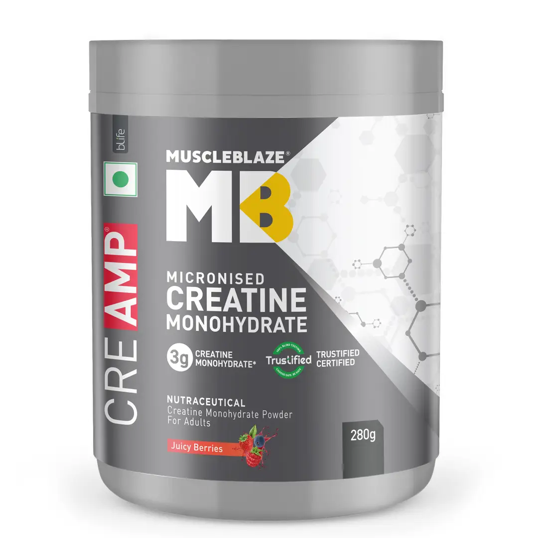 MuscleBlaze Creatine Monohydrate CreAMP Powder for Quick Muscle Recovery - Juicy Berries,320 gm