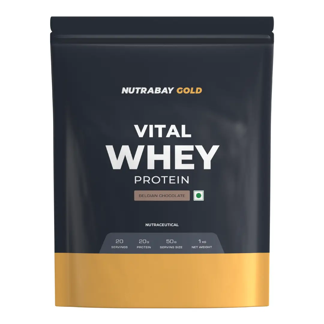 Nutrabay Gold Vital Whey Protein with Vitamins & Minerals for Strength and Muscle Recovery - Belgian Chocolate (2.2 lb)