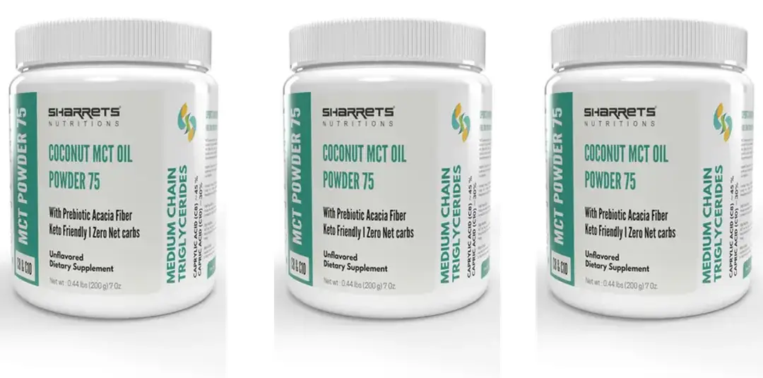 Sharrets Coconut MCT Oil Powder 75 with Prebiotic Fibre for Weight Loss - Pack of 3 (600 gm)