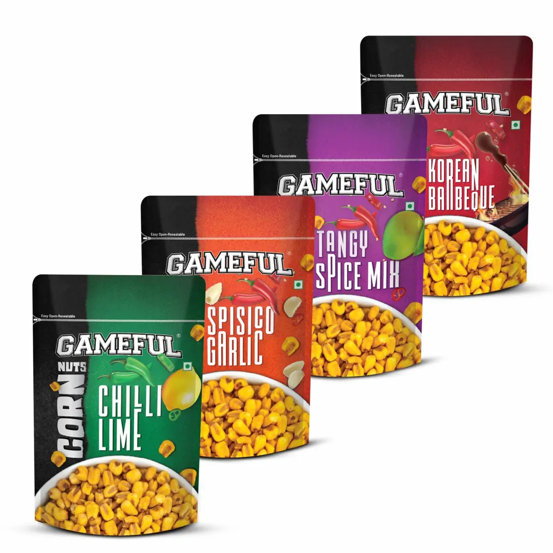 Gameful Corn Nut (Chilli Lime,Tangy Spice,Spisico Garlic,Korian Barbeque) Combo - Pack of 4 (320 gm)