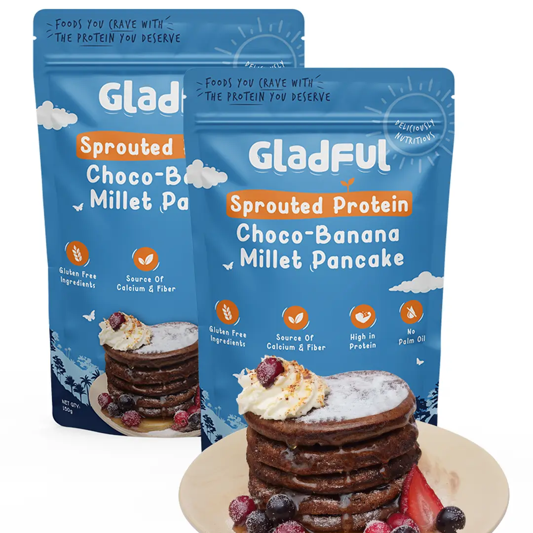 Gladful Sprouted Pancake Banana with Millet Lobia Masoor Protein for Kids and Families - Chocolate Banana (300 gm)