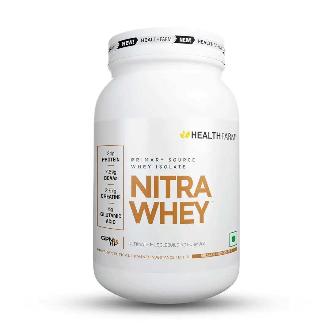 Healthfarm Nitra Whey Protein for Building Strength and Enabling Muscle Growth - Belgian Chocolate,1 Kg