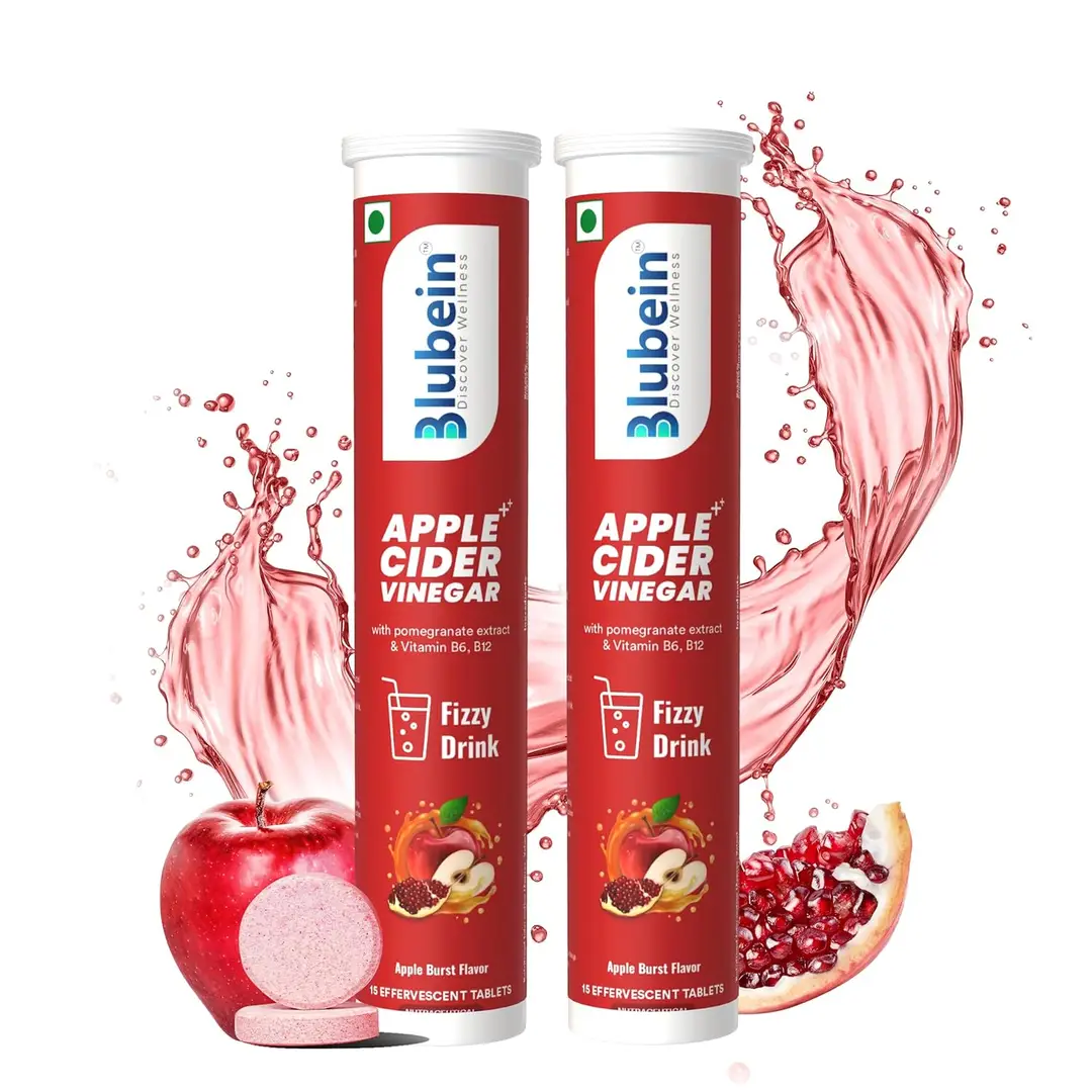 Blubein Apple Cider Vinegar with Vitamin B6 & B12 for Weight Loss and Enhances Digestion - Apple Burst,30 Effervescent Tablets