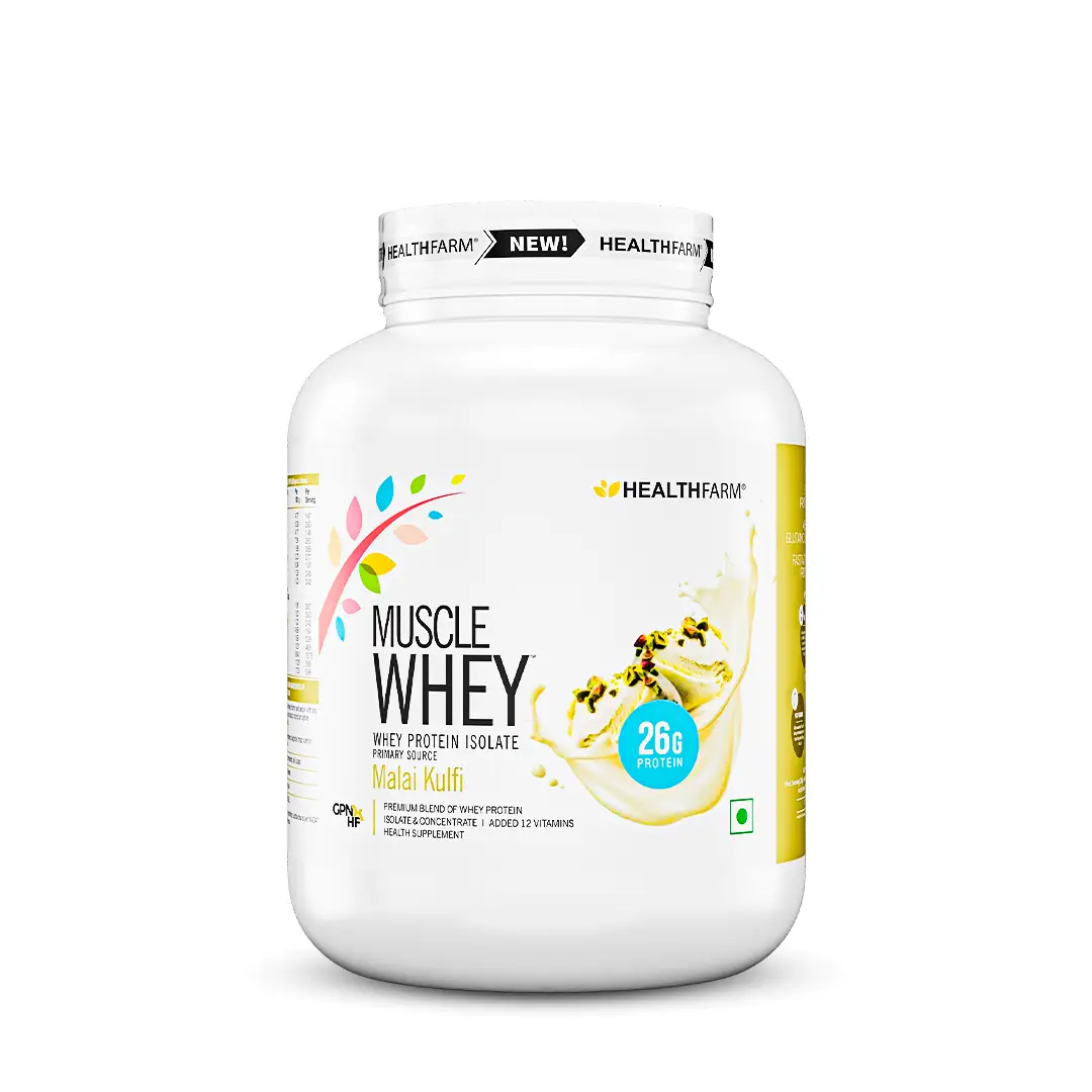 Healthfarm Muscle Whey Protein for Building Strength and Enabling Muscle Growth - Malai Kulfi,1.81 Kg