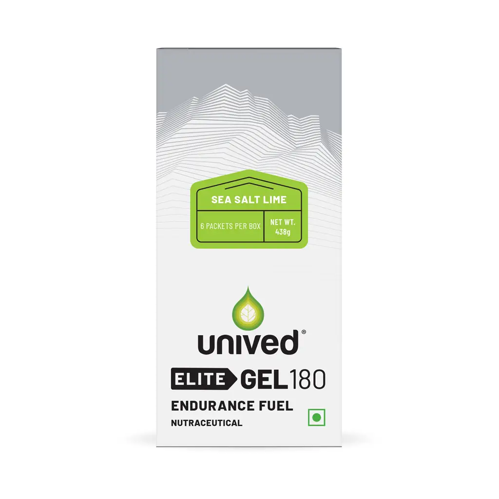 Unived Elite Gel 180 for Instant And Sustained Energy - Pack of 1 (6 Sachets) Sea Salt Lime