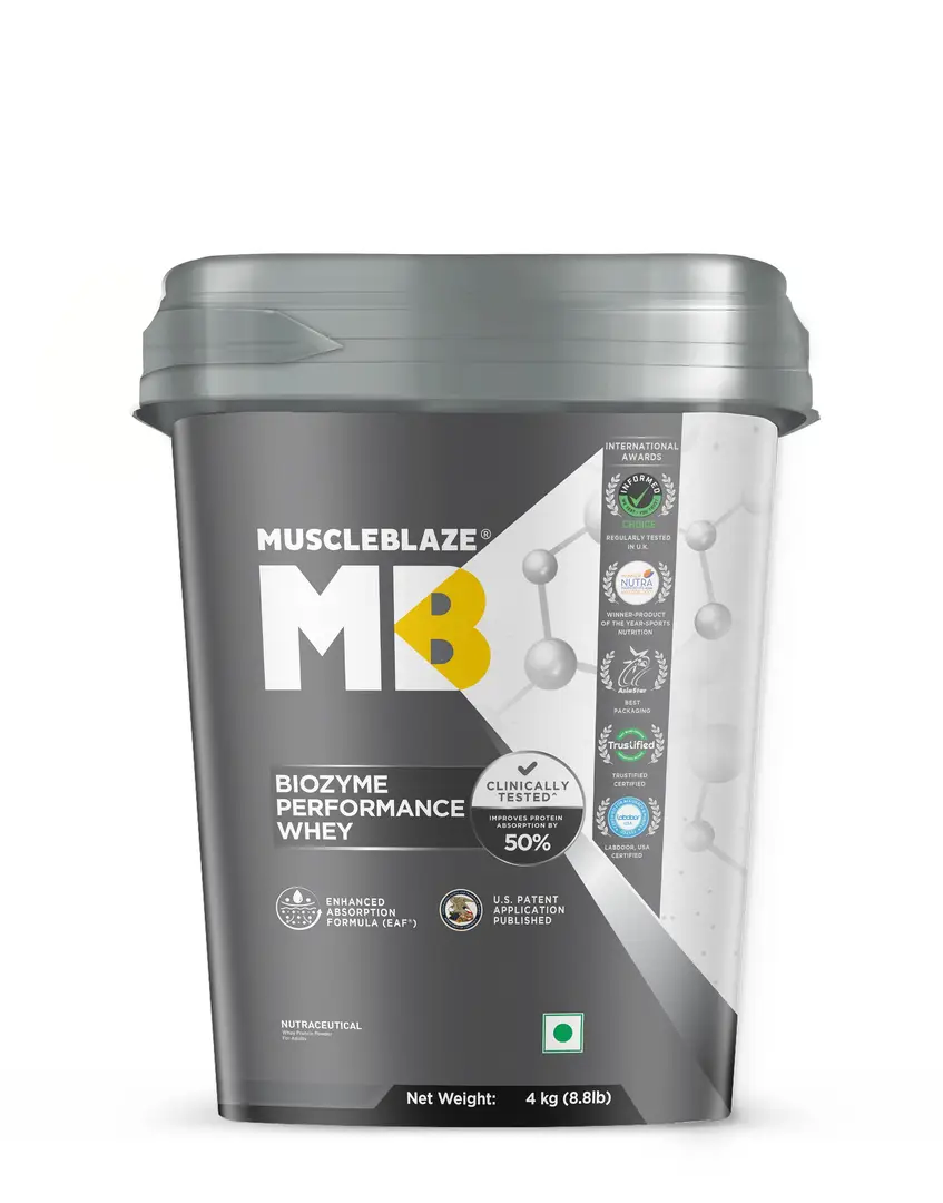 MuscleBlaze Biozyme Performance Whey Protein - with Whey Protein Concentrate, Cocoa Powder for Aiding in Lean Mass Gain - Rich Chocolate,8.82 lb