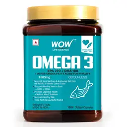 WOW Life Science - Omega-3 1500mg Capsules with Fish oil - EPA 270 + DHA 180 Enriched - 60 Capsule icon