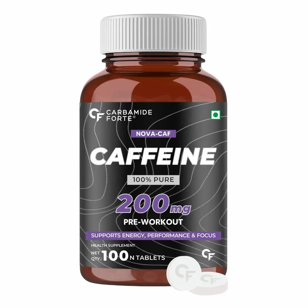 Carbamide Forte Caffeine 200mg for Focus, Alertness and Endurance - Pack of 1(100 Tablets)