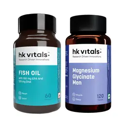 hk vitals Magnesium Glycinate (1682mg) 120 Tablets | For Better Sleep Quality & Muscle Recovery with Fish Oil (60 Capsules)