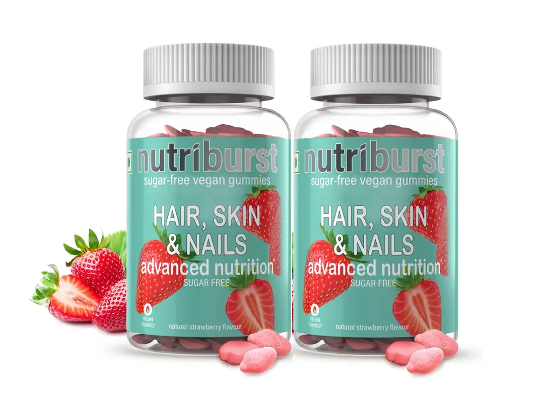 Nutriburst Hair, Skin and Nails with Biotin for Hair Growth - Pack of 2(120 Gummies)