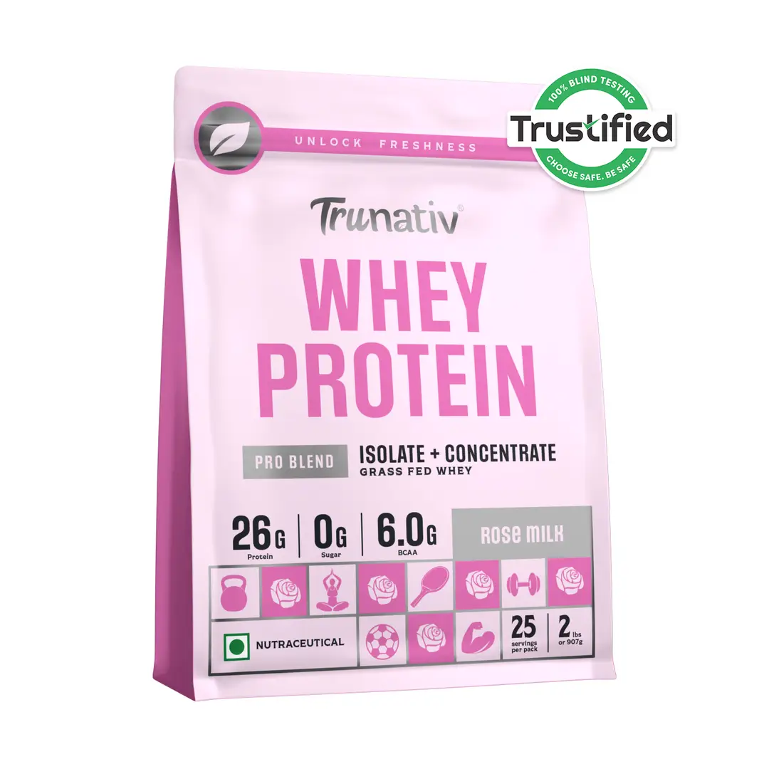 Trunativ Pro Blend Whey Protein with Grass-Fed Isolate & Concentrate for Muscle Recovery and Strength - Rose Milk,2 lb