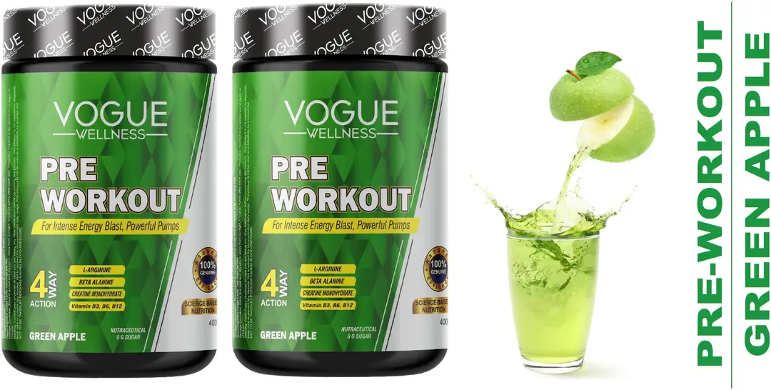 Vogue Wellness Advanced PRE Workout Supplement Powder for Muscle Pump and Endurance - Green Apple ,800 gm