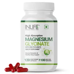 INLIFE - Magnesium Glycinate Supplement 1100mg (Elemental Magnesium 242mg) with Zinc 10mg (as Zinc Picolinate) Per Serving, Relaxation & Healthy Muscle Function - 120 Vegetarian Capsules icon