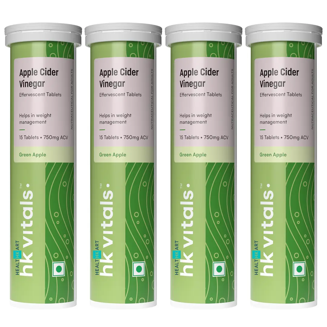 HealthKart - HK VITALS Apple Cider Vinegar 750 mg, for Weight Management & Gut Health, Supports Digestion - Effervescent Tablets - Green Apple,60 count