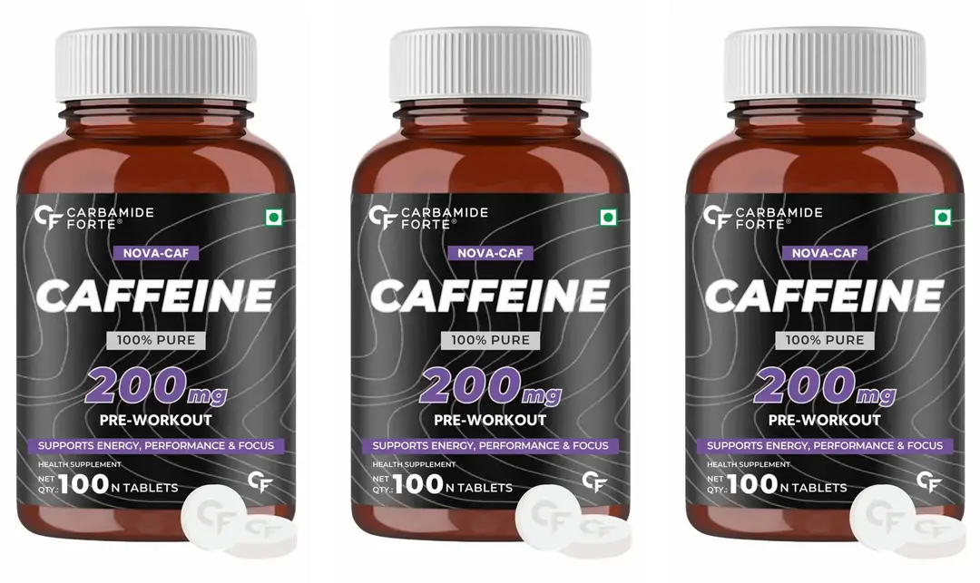 Carbamide Forte Caffeine 200mg for Focus, Alertness and Endurance - Pack of 3 (300 Tablets)