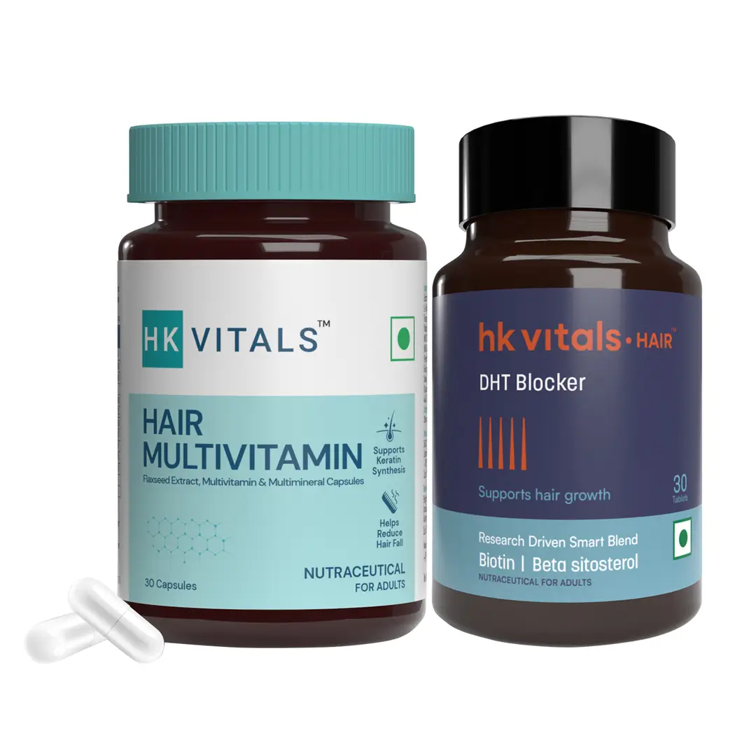 hk vitals Hair Multivitamin (30 Capsules) and DHT Blocker (30 Tablets) - (Combo Pack)