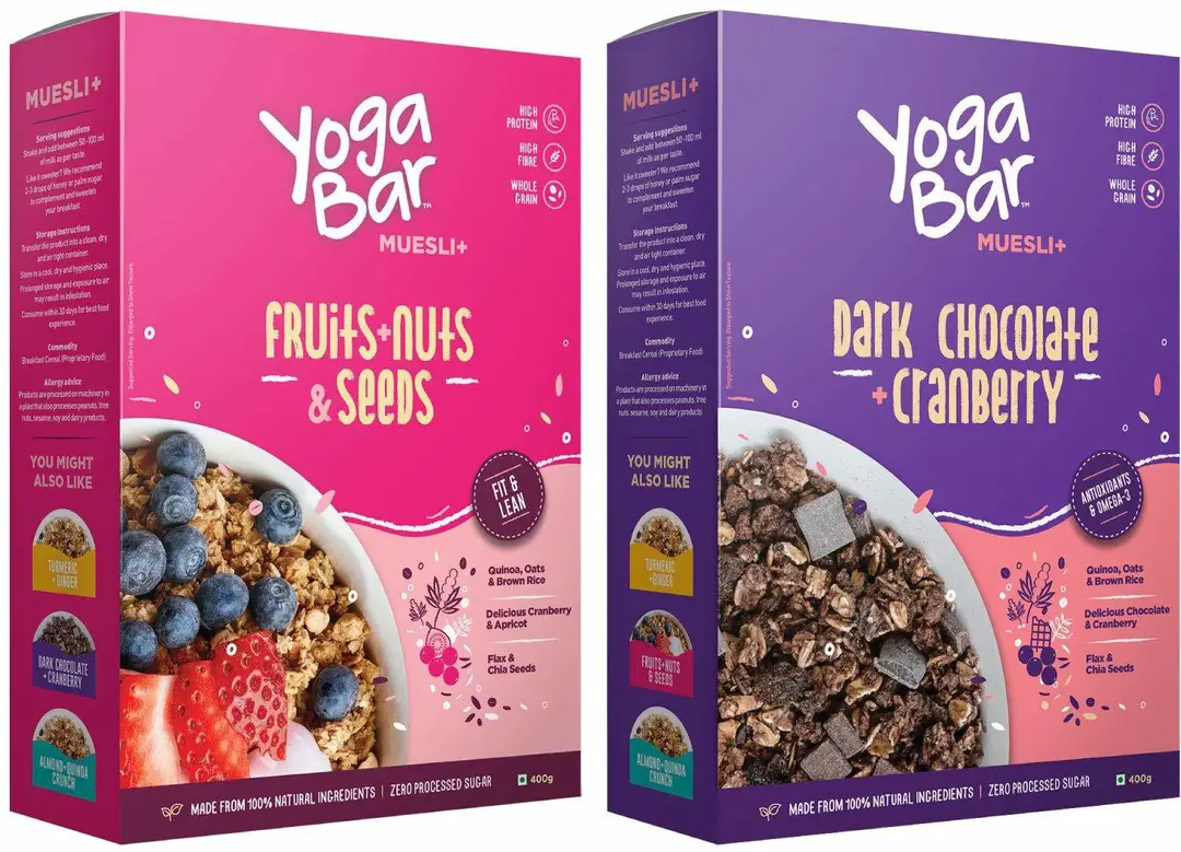 Yogabar - Muesli Combo of 2 - Dark Chocolate & Cranberry - Fruits & Nuts - Combo pack (Fruits, Nuts and Seeds & Dark Chocolate Cranberry )