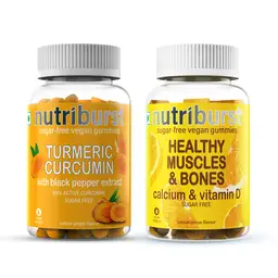 Nutriburst -  Heart & Digestion Health With Turmeric Curcumin And Black Pepper Extract  60 Gummies + Nutriburst -  Healthy Muscles And Bones Calcium And Vitamin D Sugar Free |Natural Lemon Flavour  icon