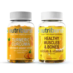Nutriburst - Heart & Digestion Health With Turmeric Curcumin And Black Pepper Extract 60 Gummies + Nutriburst - Healthy Muscles And Bones Calcium And Vitamin D Sugar Free |Natural Lemon Flavour icon