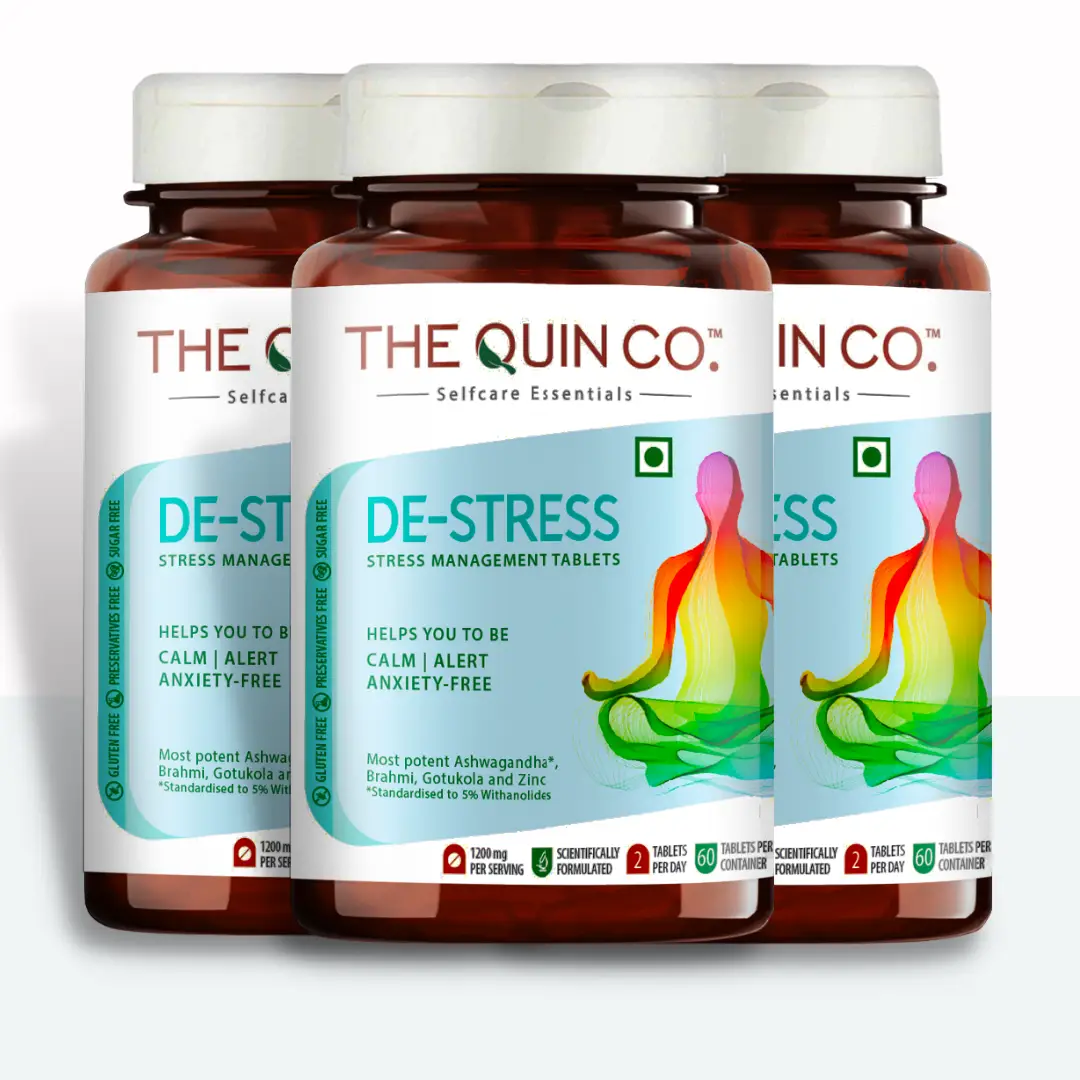 The Quin Co. - De-Stress for calm mind and reduce anxiety - Pack of 3 (180 Tablets)