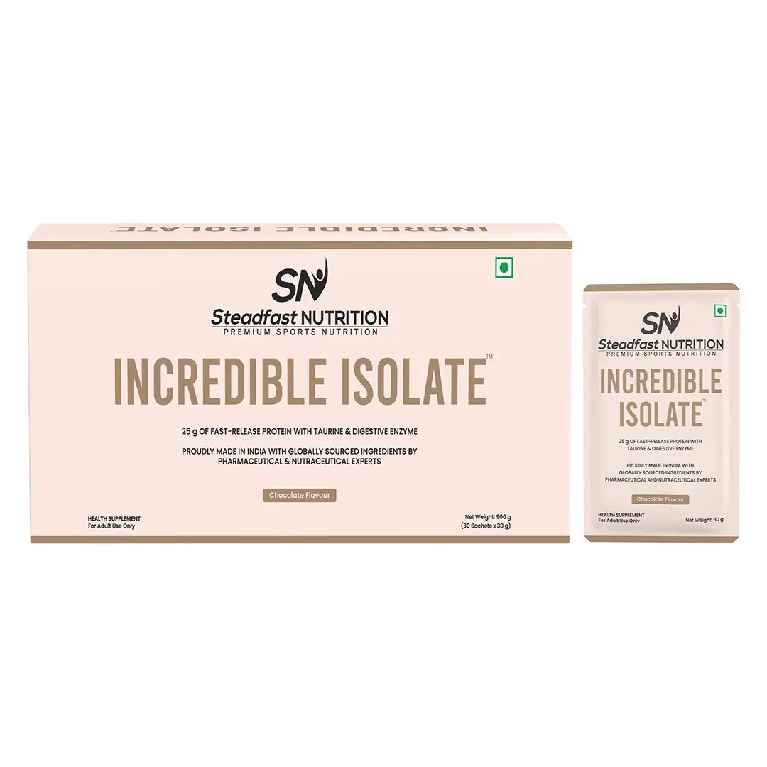 Steadfast Nutrition - Incredible Isolate - with Cocoa Powder, Taurine - for Muscle Building And Weight Loss Supplement - Pack of 1 (30 sachet) Chocolate