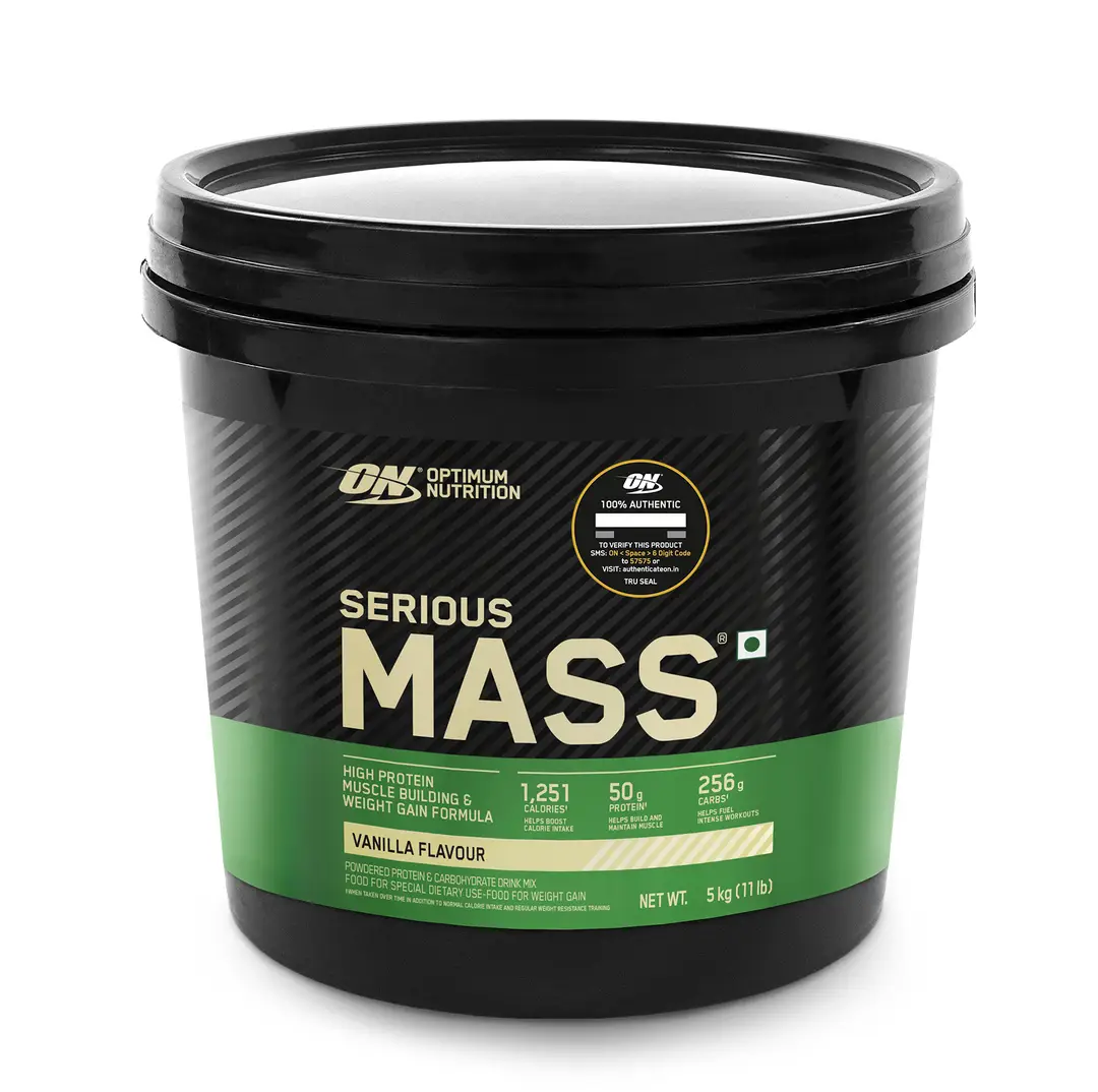 Optimum Nutrition (ON) -Serious Mass High Protein Weight Gain Powder - with 23+ Vitamins-Minerals, Glutamine & 3g Creatine - for Weight Gaining - Vanilla,11.02 lb