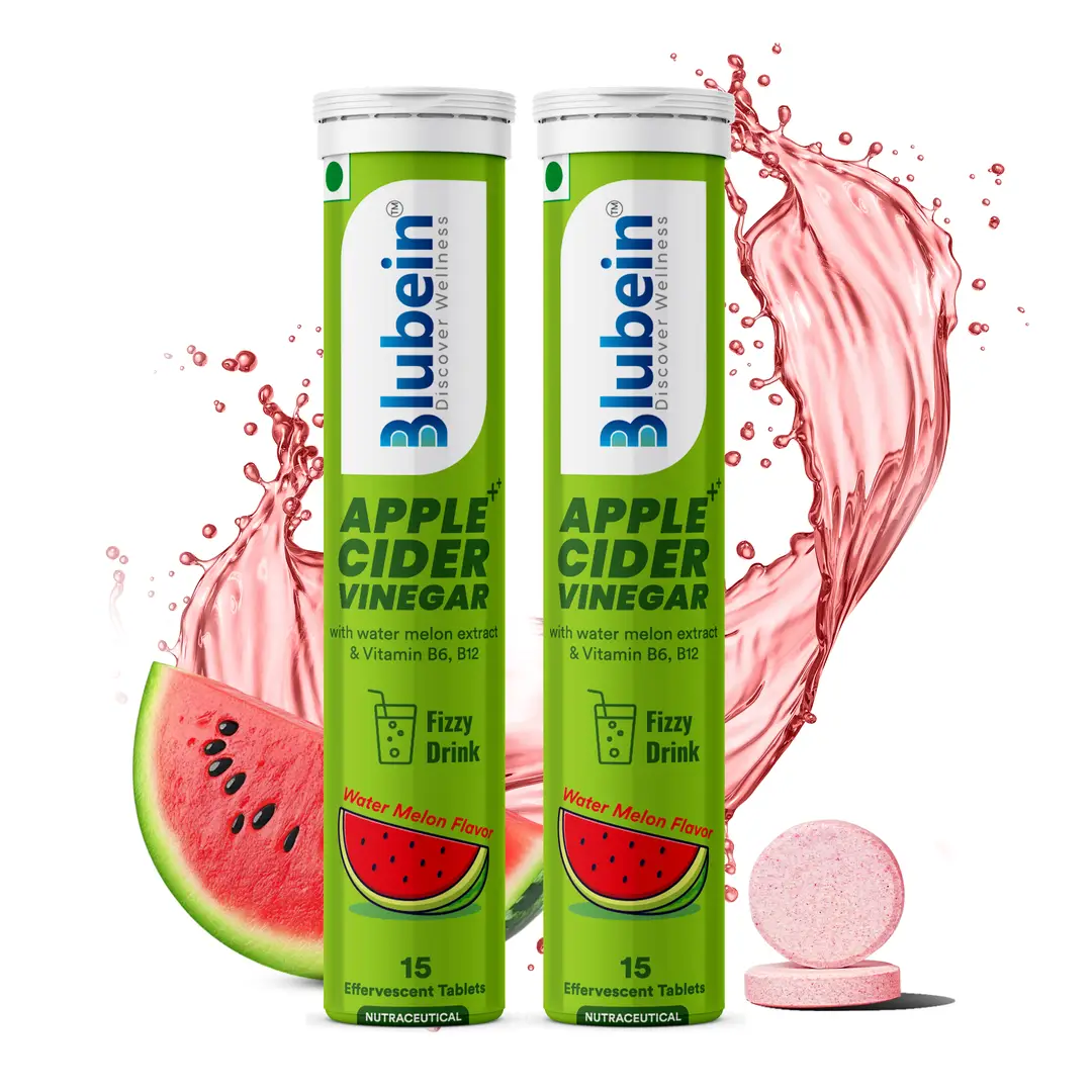 Blubein Apple Cider Vinegar with Vitamin B6 & B12 for Weight Loss and Enhances Digestion - Watermelon,30 Effervescent Tablets