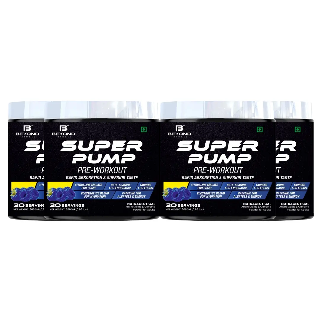 Beyond Fitness - Super Pump Pre Workout - with Caffeine - for Energy, Focus and Endurance. - 1200 gm (Blue Raspberry)