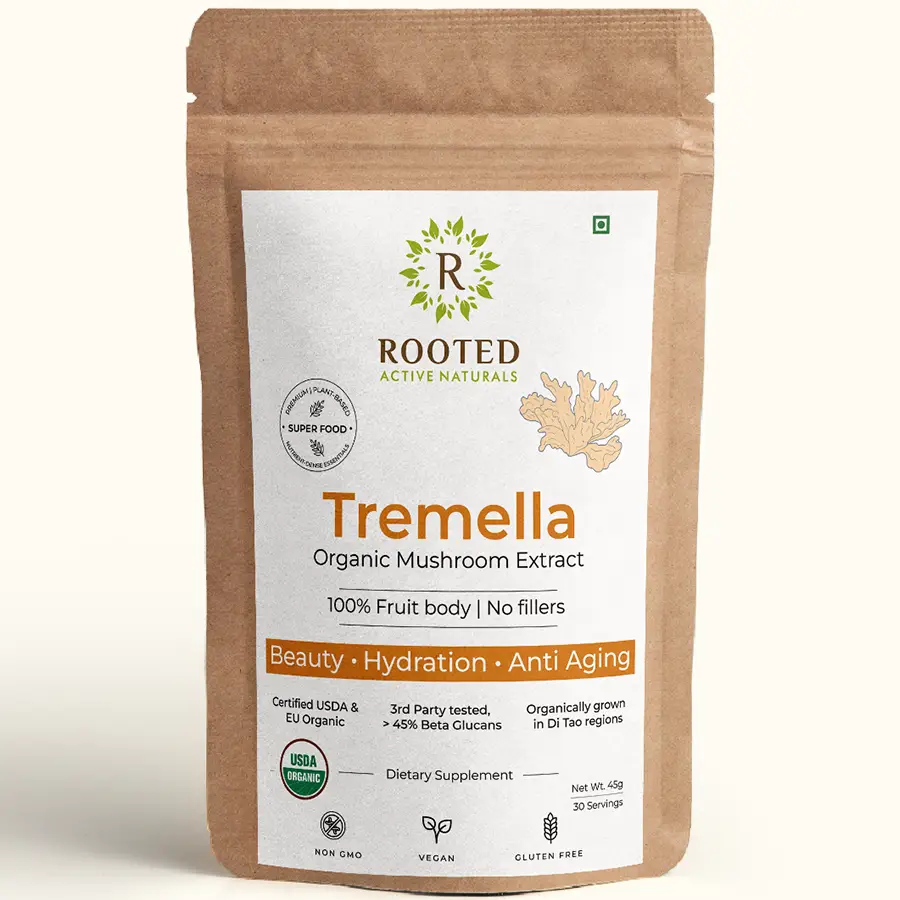Rooted Active Naturals Tremella Mushroom Extract for Beauty and Skin Glow - 45 gm