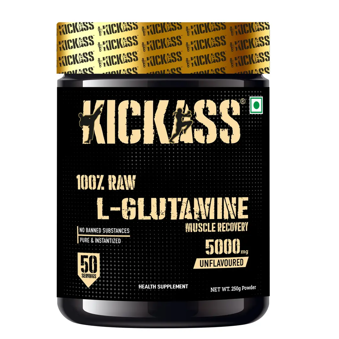 Kickass L-Glutamine: Post Workout Recovery 100% Raw, Pure, Ultra Micronized, Vegan, Glutamine 5000mg - 250 gm - Unflavoured