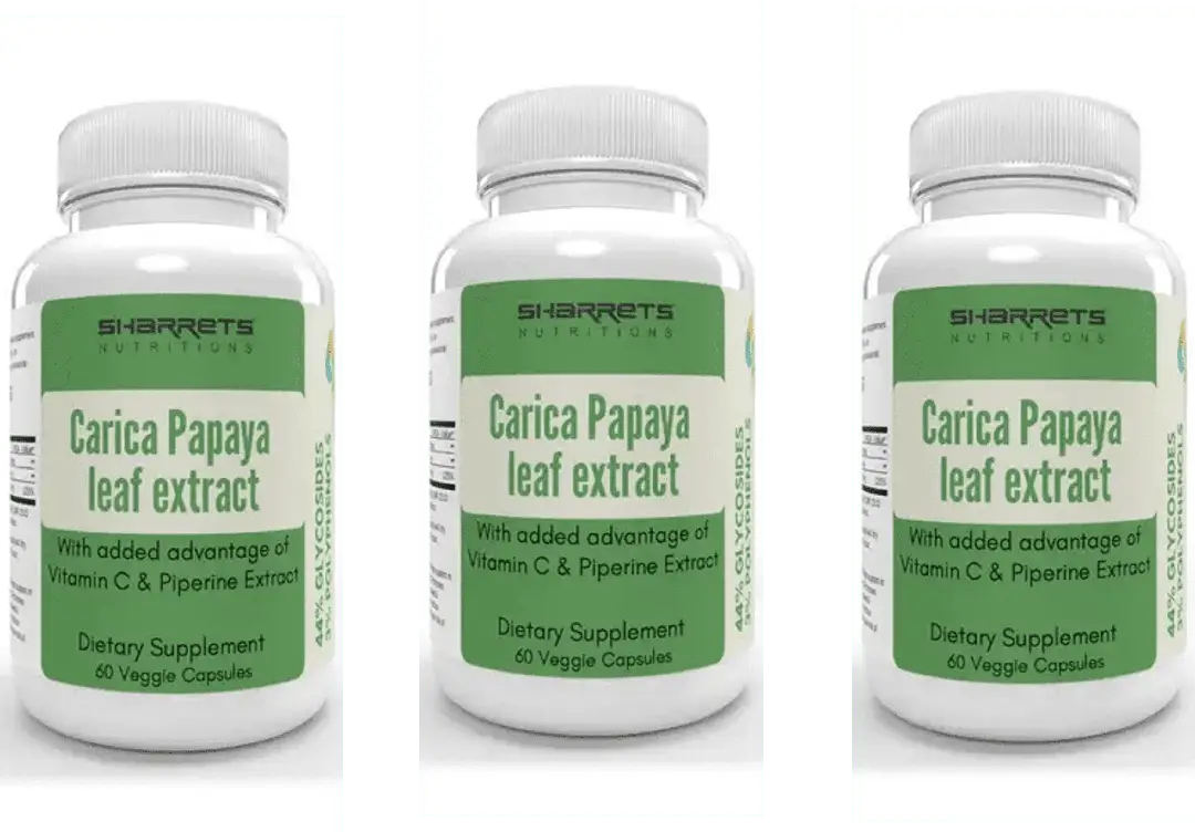 Sharrets Carica Papaya Leaf Extract with Vitamin C and Piperine for Platelet Count and Immunity - Pack of 3 (180 Capsules)