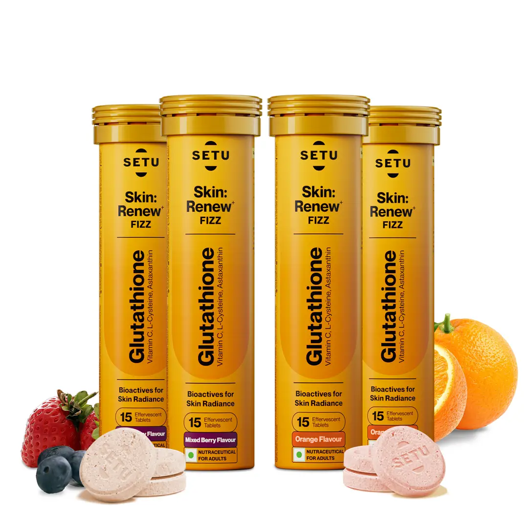 Setu Skin Renew Glutathione 500 mg With Vitamin C, Supports Detoxification, Sugar-Free - Mixed Berry & Orange,60 Effervescent Tablets