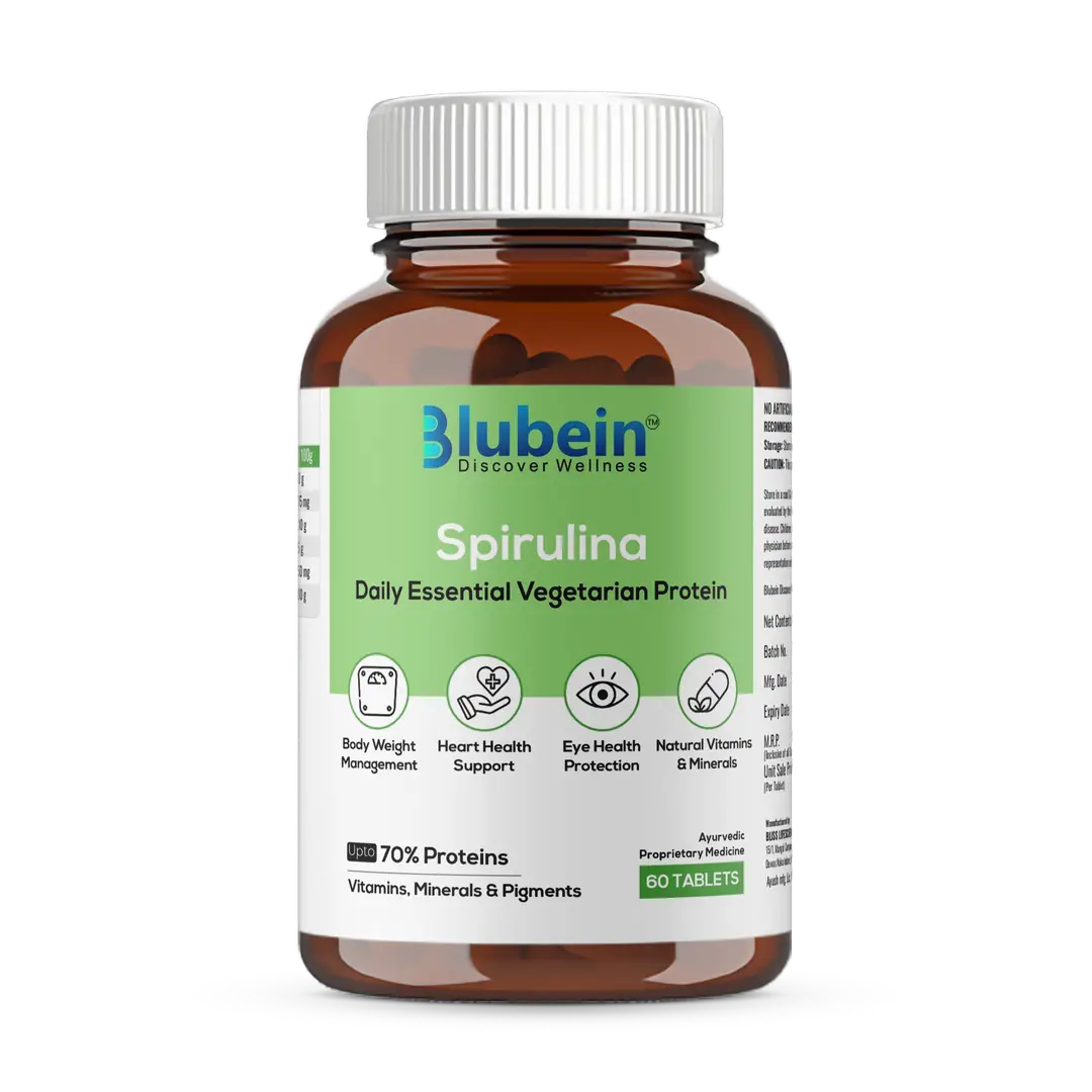 Blubein Organic Spirulina with Super Greens for Immunity, Supports Gut Health and Effective Weight Management - Pack of 1 (60 Tablets)
