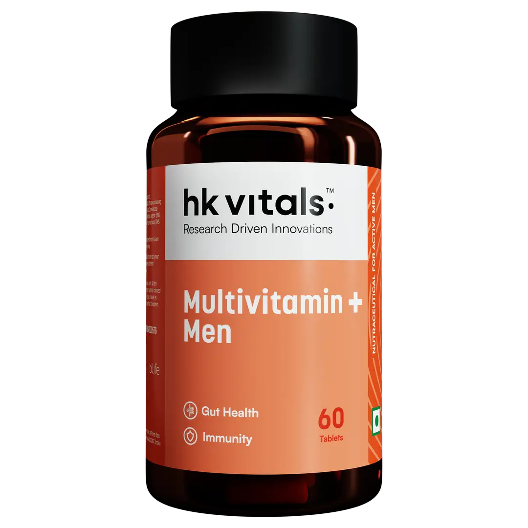 hk vitals Multivitamin Plus Men (60 Tablets) | Daily Multivitamin for Men | For Energy, Stamina, Immunity, Gut, Heart, Bone & Muscle Health - Pack of 1 (60 Tablets)