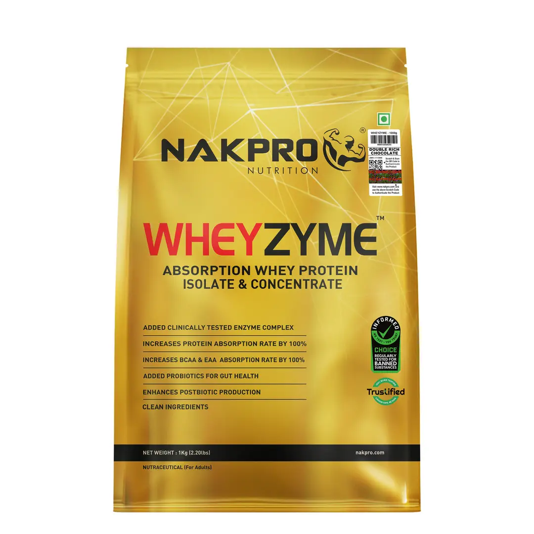 Nakpro WheyZyme Whey Protein Isolate & Concentrate for Muscle Growth and Lean Muscle Mass - Double Rich Chocolate,1 Kg