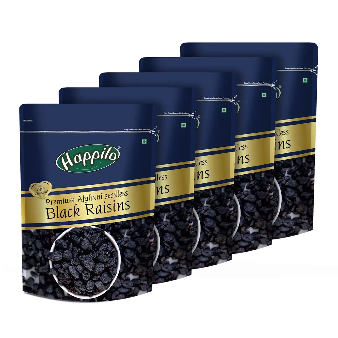 Happilo Premium Afghani Seedless Black Raisins - Pack of 5 (1250 gm)