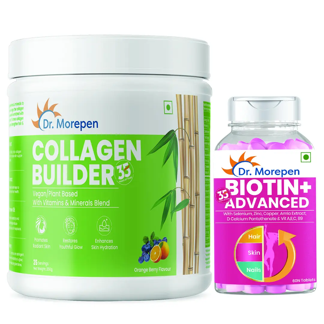 Dr. Morepen Biotin+ Advanced for Hair Growth and Natural Collagen Builder (Combo Pack) - Combo Pack (Biotin+ Advanced and Natural Collagen Builder)