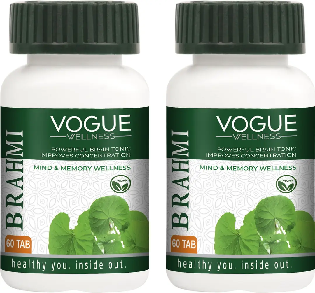 Vogue Wellness Brahmi Powerful Brain Tonic for Mind and Memory Wellness - Pack of 2 (120 Tablets)