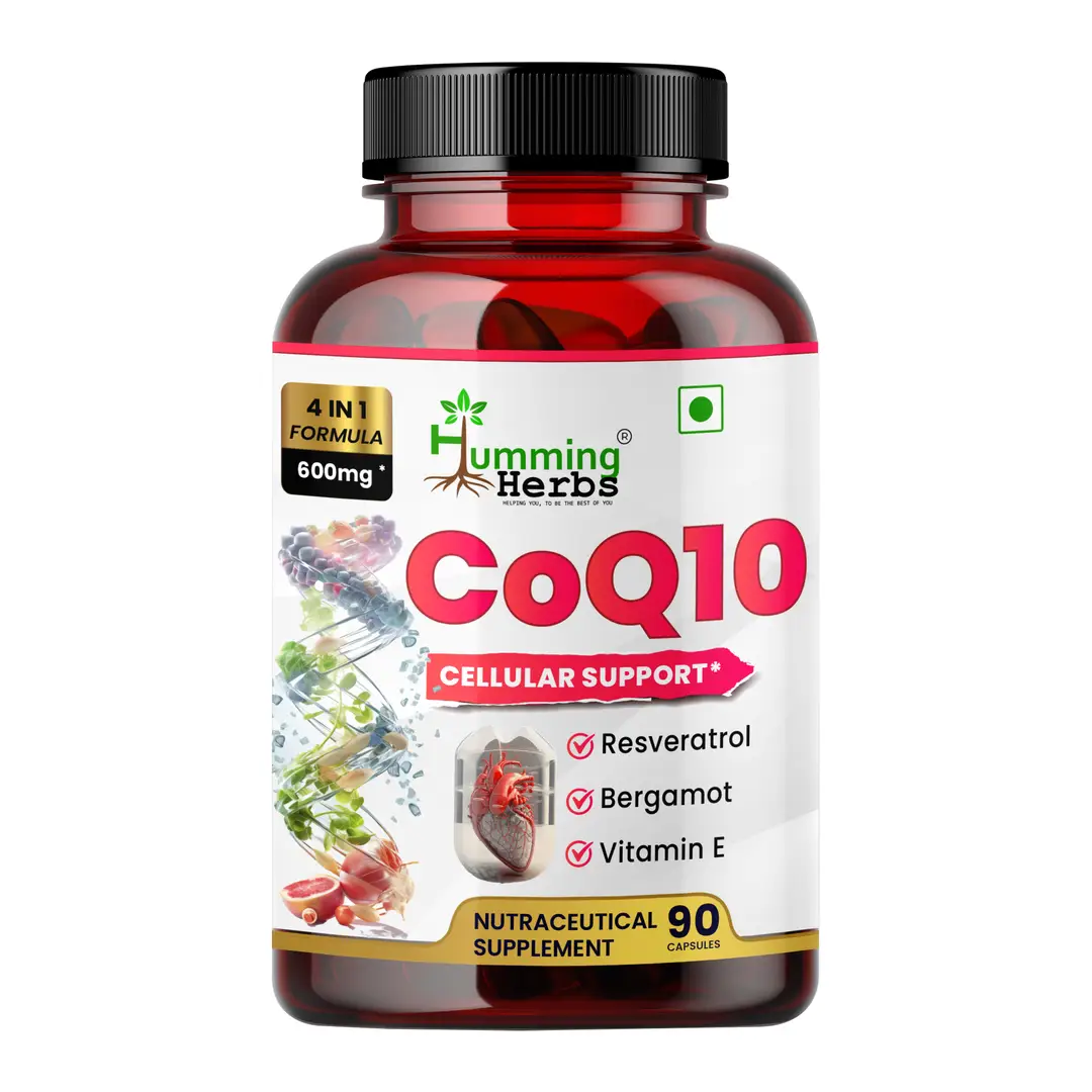 Humming Herbs CoQ10 with Resveratrol, Bergamot & Vitamin E for Energy and Heart Health - Pack of 1 (90 Capsules)