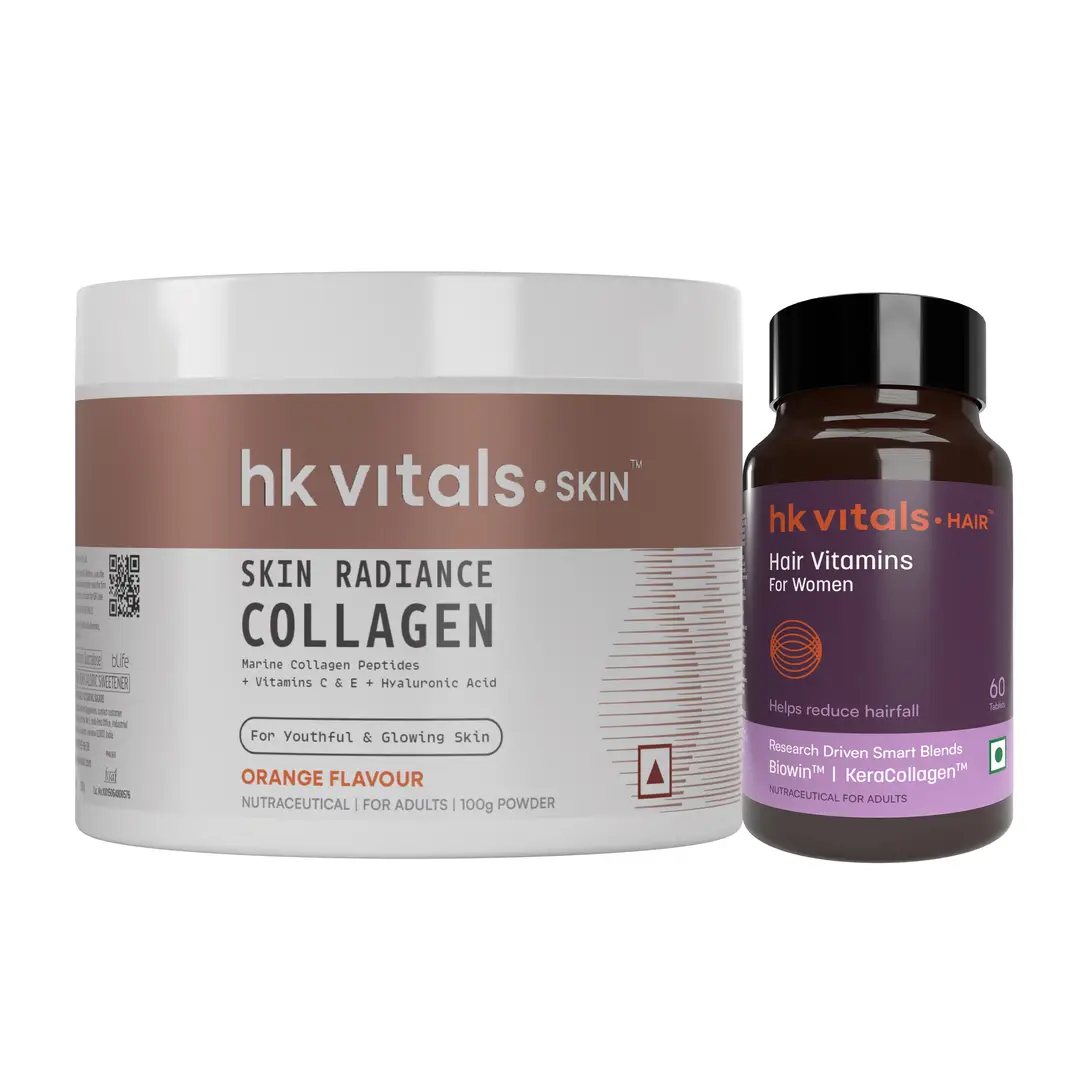 hk vitals Skin Radiance Collagen (Orange, 100 gm) and Hair Vitamins for Women (60 Tablets) - (Combo Pack)
