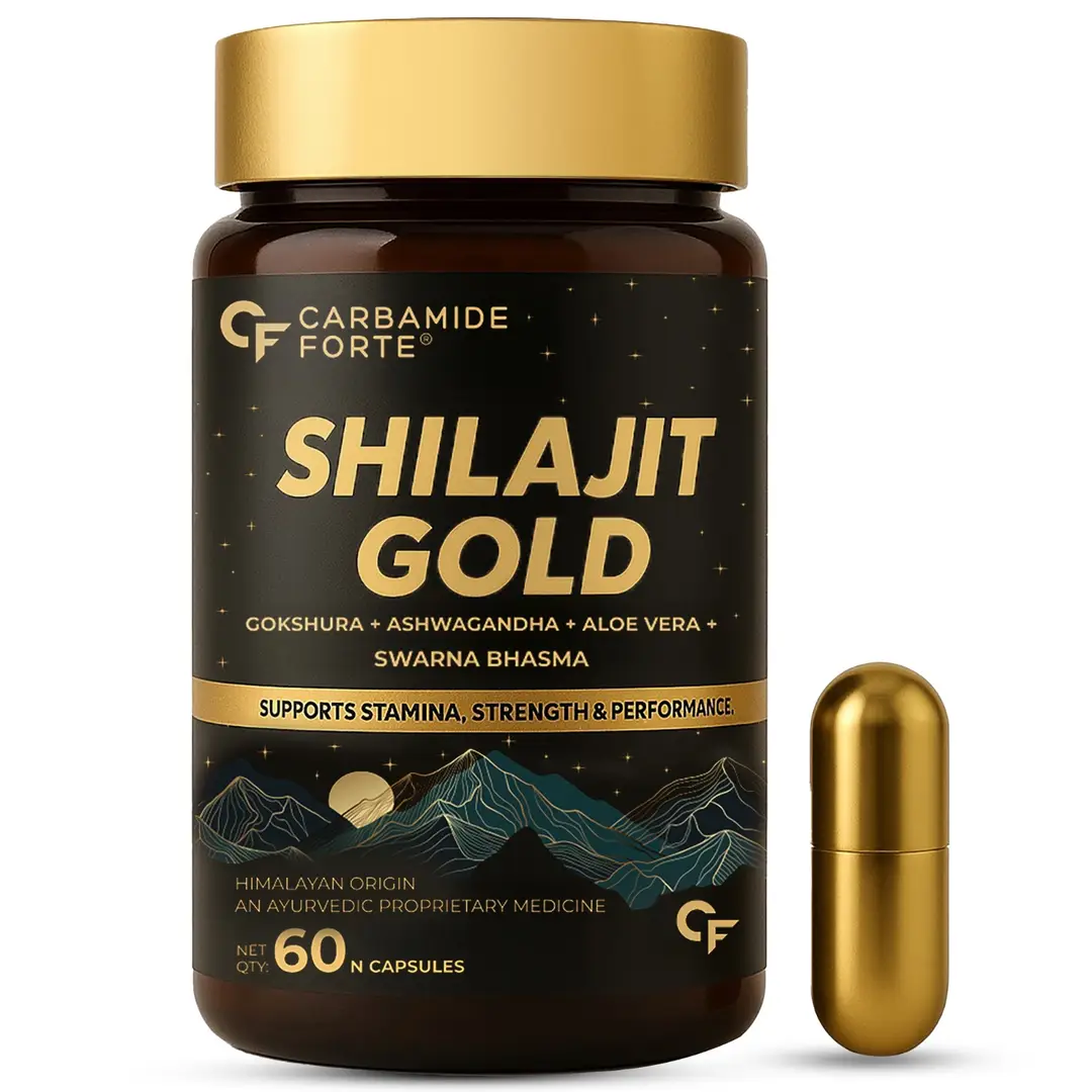 Carbamide Forte Shilajit Gold Capsules For Men With Pure Shilajit Swarna Bhasma,Gokshura,Ashwagandha | Himalayan Shilajiit For Men | Shilajeet Gold Original | Shilajeet Capsule - Pack Of 1(60 Capsules)