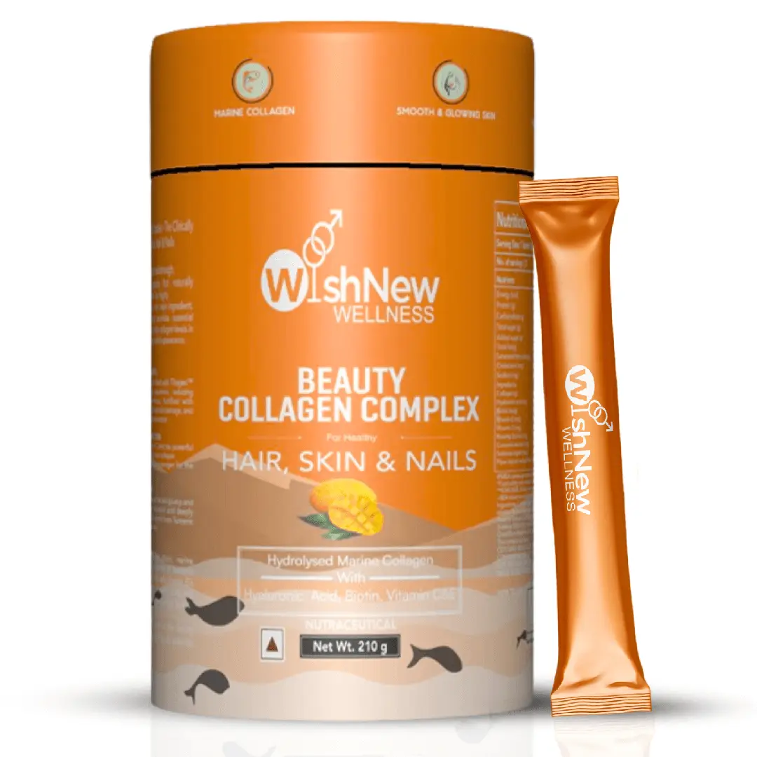 Wishnew Wellness Beauty Collagen Complex with Hyalronic Acid Biotin for Healthy Hair, Skin and Nails - Mango (210gm)