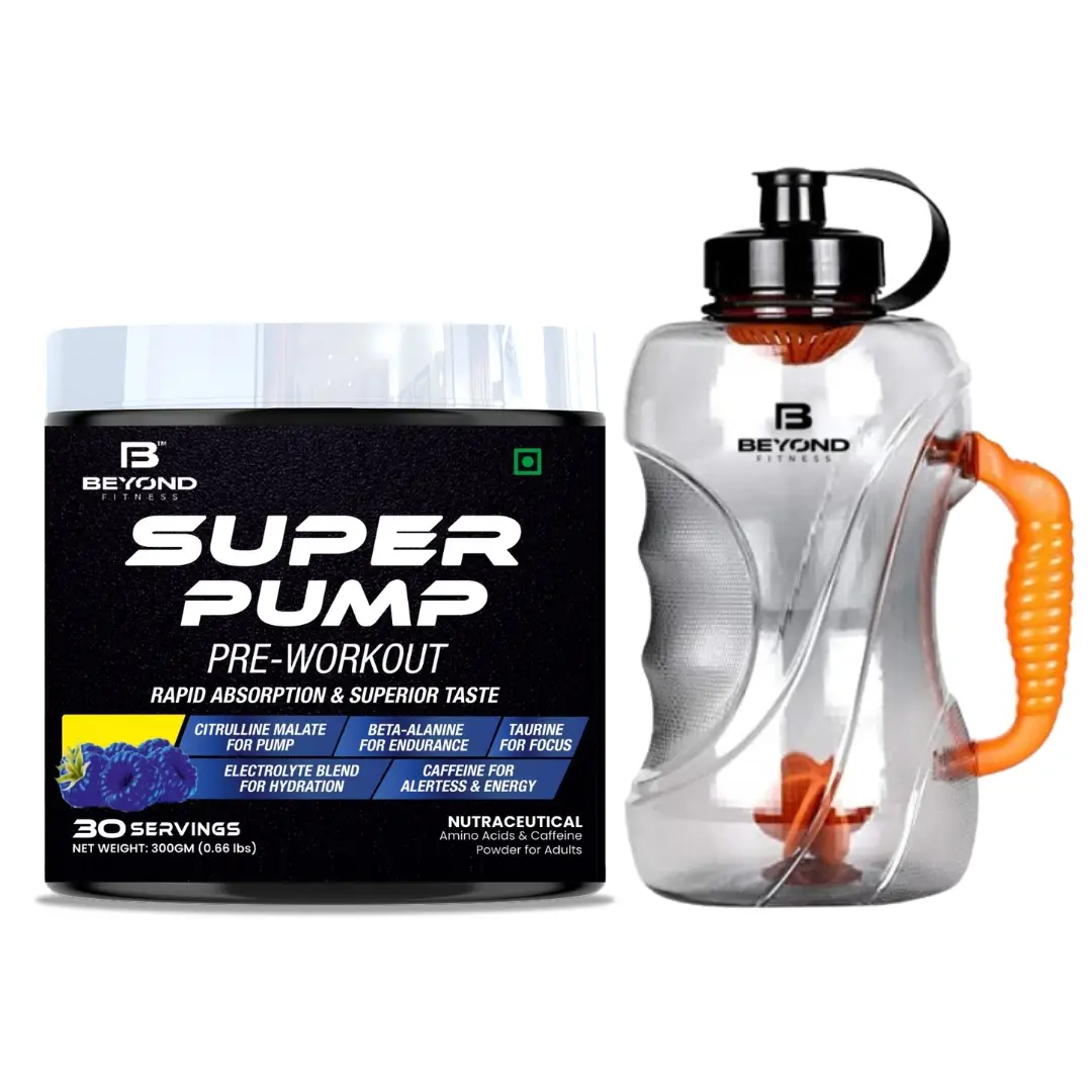 Beyond Fitness - Super Pump Pre Workout(Combo) - with Caffeine - for Energy, Focus and Endurance. - (Combo Pack) Pre Workout + 1500ml Shaker
