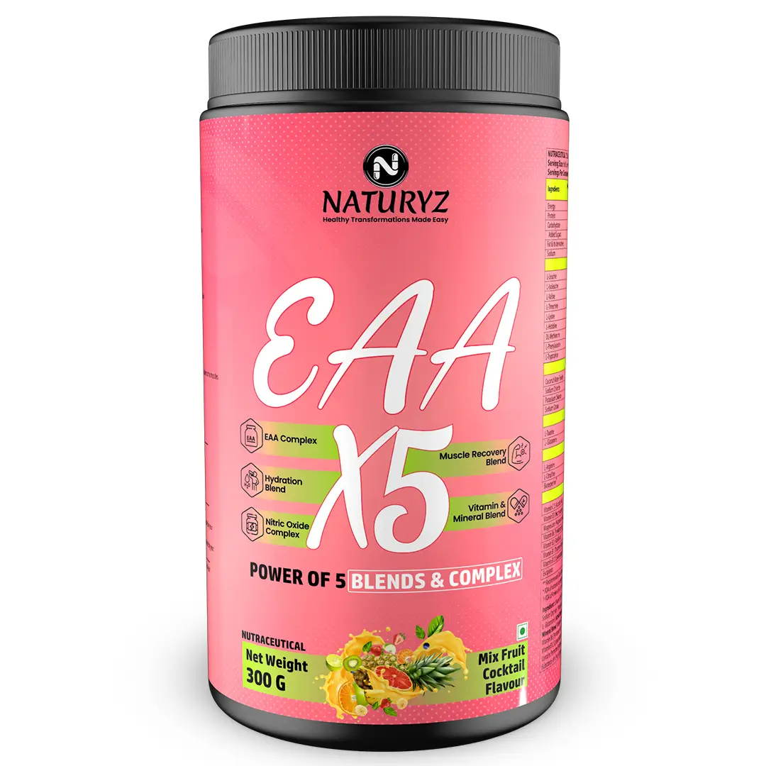 Naturyz EAA X5 Intra Workout with BCAA for Muscle Recovery and Endurance - Mix Fruit Cocktail,300 gm