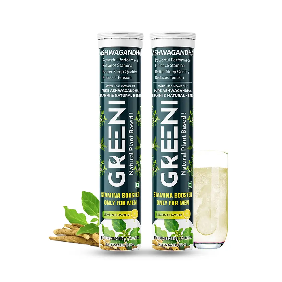 Greeni Ashwagandha with Brahmi for Improving Sleep Quality, And Reducing Tension - Pack of 2 (30 Effervescent Tablets)