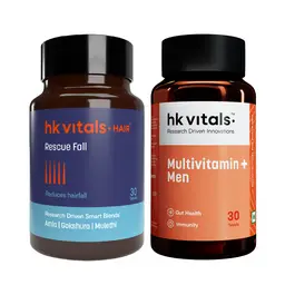 hk vitals Multivitamin Plus Men (30 Tablets) with Hair Rescue Fall, 30 Tablets | Daily Multivitamin for Men | For Energy, Stamina, Immunity, Gut, Heart, Bone & Muscle Health