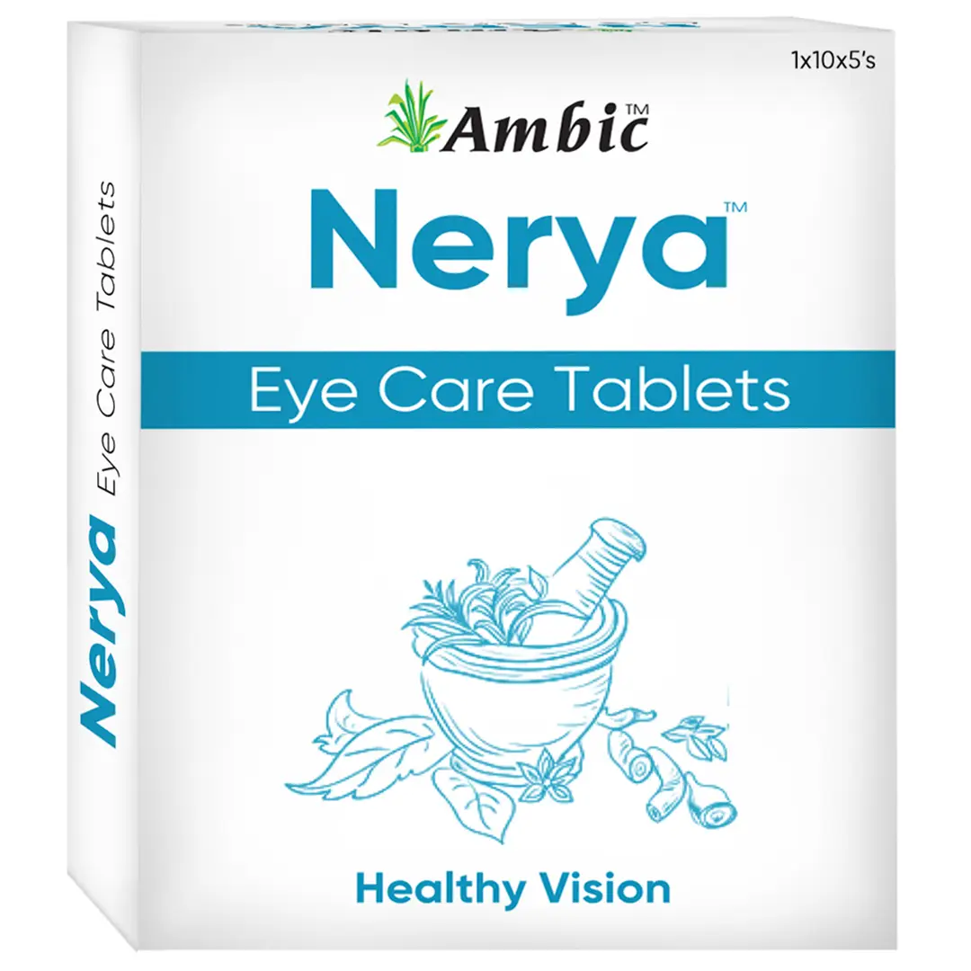 Ambic Wellness Nerya Eye Care Syrup for Relieving Eye Strain and Supports Healthy Vision - Pack of 1 (50 Tablets)