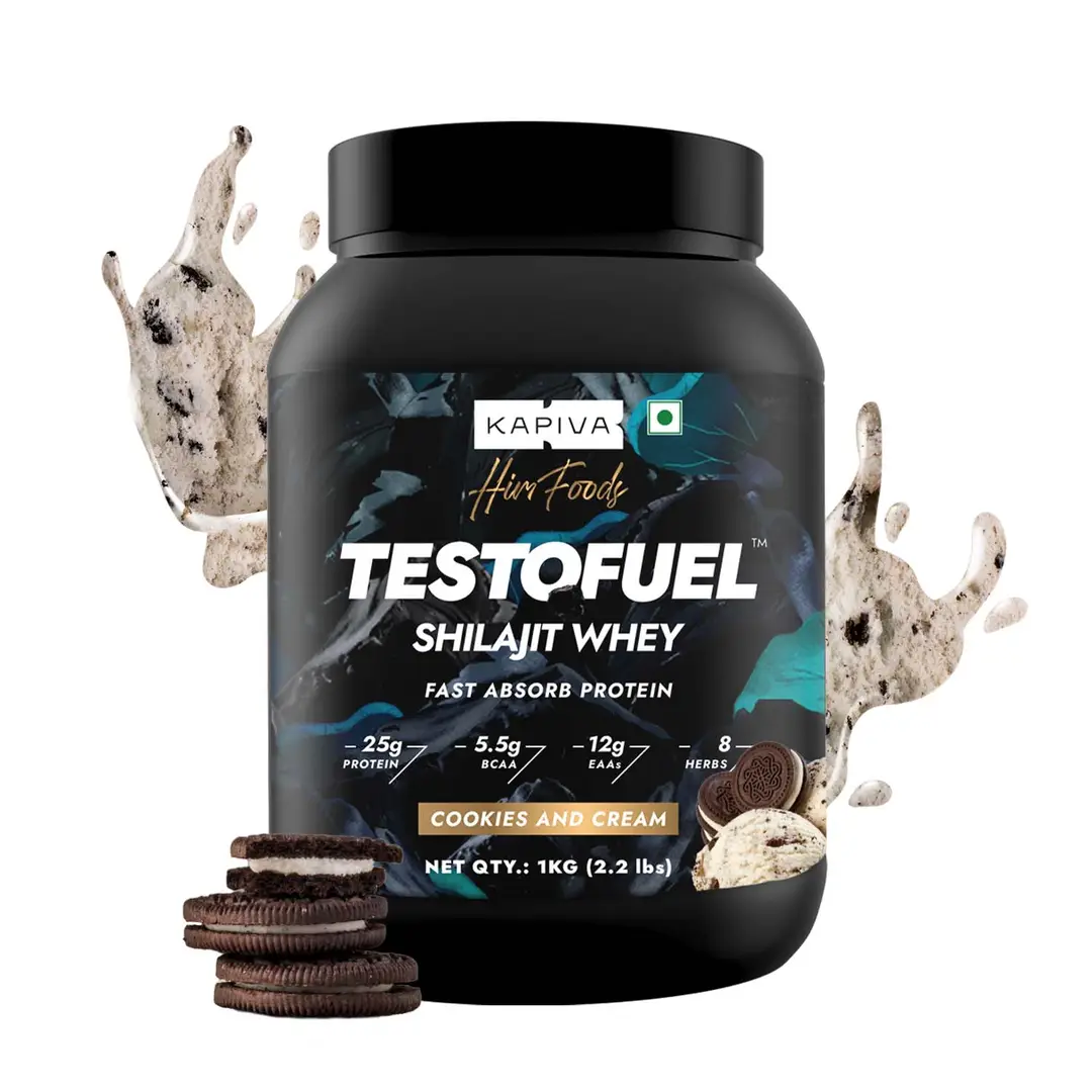 Kapiva Him Foods Testofuel Shilajit Whey Protein for Strength and Muscle Recovery - Cookies and Cream,2.2lb