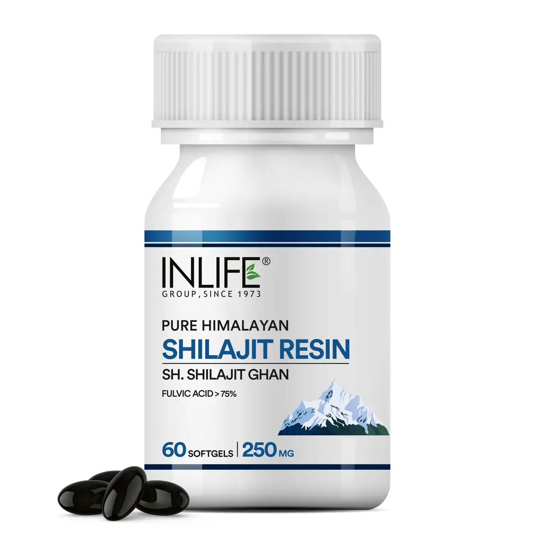Inlife Shilajit Resin 250mg with 75% Fulvic Acid for Supporting Energy, Stamina and Strength - Pack of 1 (60 Softgels)